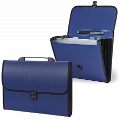 Папка-портфель пластиковая STAFF А4 (330х235х50 мм), 7 отделений, с окантовкой, индексные ярлыки, синий, 221205 фото