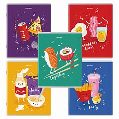 Тетради КОМПЛЕКТ 5 шт. А5, 48 л., BRAUBERG, скоба, клетка, TWIN лак, "Funny Food", 404397 фото