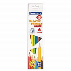 Карандаши цветные пластиковые BRAUBERG PREMIUM, 6 цветов, трехгранные, грифель мягкий 3 мм, 181660 фото