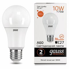 Лампа светодиодная GAUSS, 10(75)Вт, цоколь Е27, груша, теплый белый, 25000 ч, LED A60-10W-3000-E27, 23210 фото