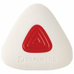 Ластик BRAUBERG "Trios PRO", 36х36х9 мм, белый, треугольный, красный пластиковый держатель, 229559 фото