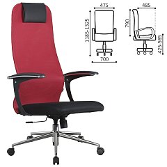 Кресло офисное BRABIX PREMIUM "Ultimate EX-801" хром, плотная двойная сетка Х2, черное/красное, 532921 фото