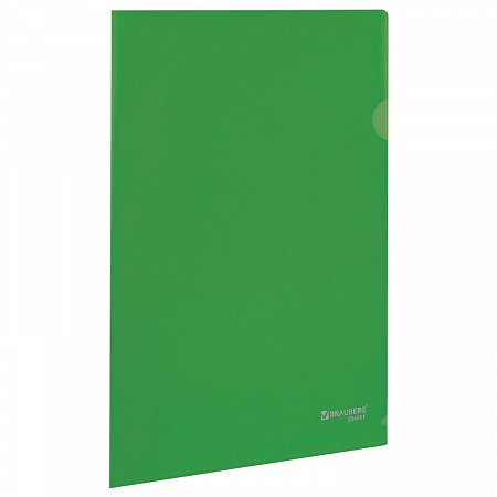 Папка-уголок жесткая, непрозрачная BRAUBERG, зеленая, 0,15 мм, 224881 фото