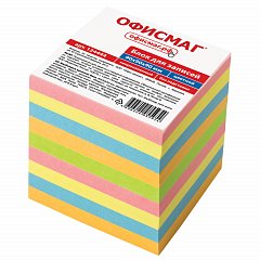 Блок для записей ОФИСМАГ непроклеенный, куб 9х9х9 см, цветной, 124444 фото