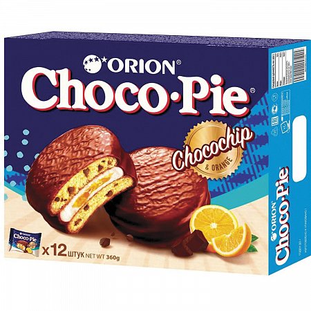 Печенье ORION "Choco Pie Chocochip" c апельсином и кусочками шоколада, 360 г (12 штук х 30 г), О0000013006 фото