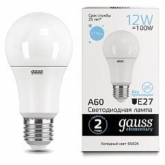 Лампа светодиодная GAUSS, 12(100)Вт, цоколь Е27, груша, холодный белый, 25000 ч, LED A60-12W-6500-E27, 23232 фото