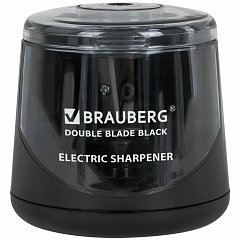 Точилка электрическая BRAUBERG DOUBLE BLADE BLACK, двойное лезвие, питание от 2 батареек АА, 271336 фото