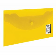 Папка-конверт с кнопкой МАЛОГО ФОРМАТА (250х135 мм), прозрачная, желтая, 0,18 мм, BRAUBERG, 224032 фото