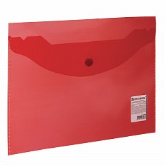 Папка-конверт с кнопкой МАЛОГО ФОРМАТА (240х190 мм), А5, прозрачная, красная, 0,18 мм, BRAUBERG, 224026 фото
