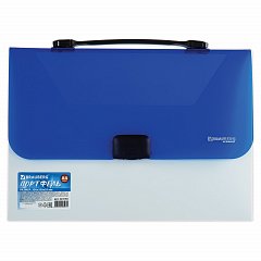 Папка-портфель пластиковая BRAUBERG INCOME А4 (350х235х35 мм), 1 отделение, фактура диагональ, белая/синяя, 224150 фото