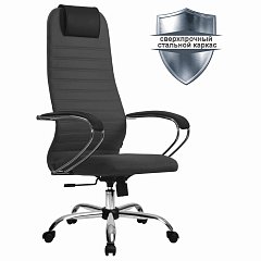 Кресло офисное МЕТТА "SU-B-10" хром, ткань-сетка, сиденье и спинка мягкие, темно-серое фото