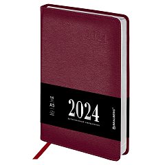 Ежедневник датированный 2024 А5 138х213мм BRAUBERG Impression, под кожу, бордовый, 115004 фото