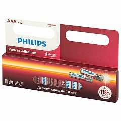 Батарейки алкалиновые "мизинчиковые" КОМПЛЕКТ 12 шт PHILIPS Power Alkaline, ААА (LR03, Б0064681 фото