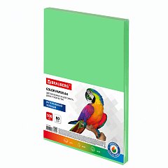 Бумага цветная BRAUBERG, А4, 80 г/м2, 100 л., интенсив, зеленая, для офисной техники, 112451 фото