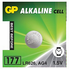 Батарейка GP Alkaline 177 (G4, LR626), алкалиновая, 1 шт., в блистере (отрывной блок), 177-2CY, 4891199026690 фото