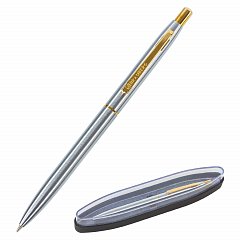 Ручка подарочная шариковая BRAUBERG Brioso, СИНЯЯ, корпус серебристый с золотистыми деталями, линия письма 0,5 мм, 143463 фото