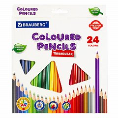 Карандаши цветные BRAUBERG PREMIUM, 24 цвета, трехгранные, грифель мягкий 3,3 мм, 181653 фото