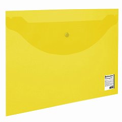 Папка-конверт с кнопкой BRAUBERG, А4, до 100 листов, прозрачная, желтая, 0,15 мм, 228670 фото