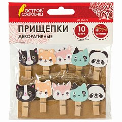 Прищепки декоративные "Забавные животные", 10 штук, 3,5 см, ассорти, со шпагатом, ОСТРОВ СОКРОВИЩ, 662672 фото