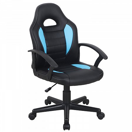 Кресло компьютерное BRABIX "Spark GM-201", экокожа, черное/голубое, 532505 фото