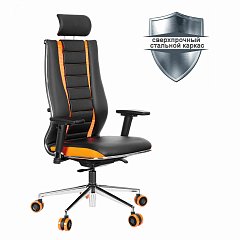 Кресло компьютерное МЕТТА "ErgoLife" 10 B2-160D, 2D-подголовник, экокожа/сетка, черное/оранжевое фото