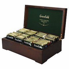 Чай GREENFIELD (Гринфилд), набор 96 пакетиков (8 вкусов по 12 пакетиков) в деревянной шкатулке, 177,6 г, 0463-10 фото