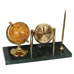Часы на подставке из мрамора GALANT, с глобусом и шариковой ручкой, 231199 фото