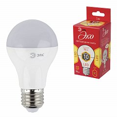 Лампа светодиодная ЭРА, 10 (70) Вт, цоколь E27, грушевидная, теплый белый свет, 25000 ч., LED smdA60-10w-827-E27ECO фото