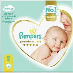 Подгузники, 160 шт., PAMPERS (Памперс) "Premium Care New Baby", размер 2 (4-8 кг), 1210797 фото