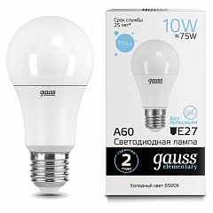 Лампа светодиодная GAUSS, 10(75)Вт, цоколь Е27, груша, холодный белый, 25000 ч, LED A60-10W-6500-E27, 23230 фото