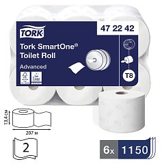 Бумага туалетная 207 м, TORK (Система T8) SmartOne, комплект 6 шт., Advanced, 2-слойная, белая, 472242 фото