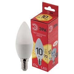 Лампа светодиодная ЭРА, 10(70)Вт, цоколь Е14, свеча, теплый белый, 25000 ч, LED B35-10W-2700-E14, Б0049641 фото