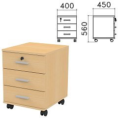 Тумба подкатная "Канц", 400х450х560 мм, 3 ящика, замок, цвет бук невский, ТК29.10 фото