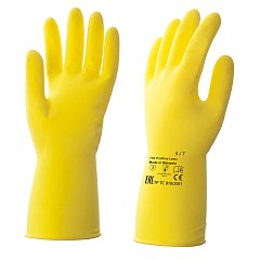 Перчатки латексные КЩС, прочные, хлопковое напыление, размер 7 S, малый, желтые, HQ Profiline, 73581 фото