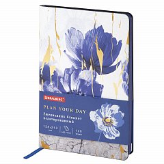 Ежедневник недатированный А5 (138х213 мм), BRAUBERG VISTA, под кожу, гибкий, 136 л., "Blue flowers", 112013 фото