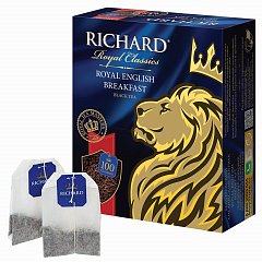 Чай RICHARD (Ричард) "Royal English Breakfast", черный, 100 пакетиков по 2 г, 100270 фото