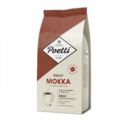 Кофе в зернах Poetti "Mokka", натуральный, 1000 г, вакуумная упаковка, ш/к 70182, 18101 фото