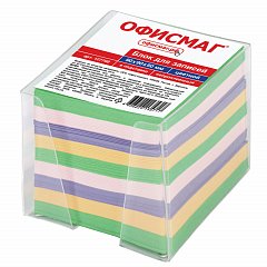 Блок для записей ОФИСМАГ в подставке прозрачной, куб 9х9х9 см, цветной, 127799 фото