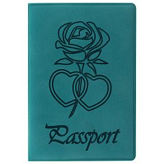 Обложка для паспорта STAFF, бархатный полиуретан, "Роза", темно-бирюзовая, 237620 фото