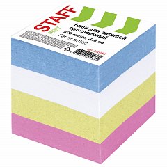 Блок для записей STAFF, проклеенный, куб 8х8 см, 800 листов, цветной, чередование с белым, 120383 фото