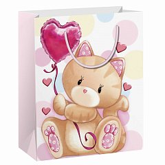 Пакет подарочный 26,5x12,7x33см ЗОЛОТАЯ СКАЗКА "Lovely Kitty", глиттер, белый с розовым, 608242 фото