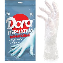 Перчатки виниловые КОМПЛЕКТ 5 пар (10 шт.), размер М (средний), белые, DORA, 2004-002 фото