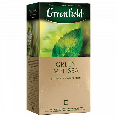 Чай GREENFIELD (Гринфилд) "Green Melissa", зеленый, 25 пакетиков в конвертах по 1,5 г фото