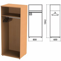 Шкаф (каркас) для одежды "Этюд", 800х600х1942 мм, бук бавария, 400002-55 фото