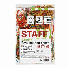Резинки банковские универсальные диаметром 60 мм, STAFF 1000 г, цветные, натуральный каучук, 440119 фото