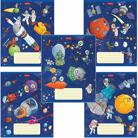 Тетрадь 18 л. HATBER клетка, обложка картон, "Космическое приключение" (5 видов в спайке),18Т5В1 фото