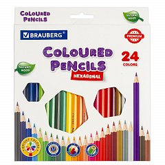 Карандаши цветные BRAUBERG PREMIUM, 24 цвета, шестигранные, грифель мягкий 3,3 мм, 181658 фото