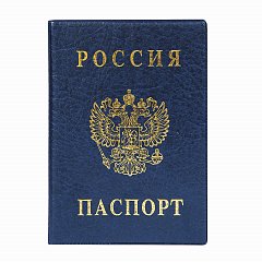 Обложка для паспорта с гербом, ПВХ, печать золотом, синяя, ДПС, 2203.В-101 фото