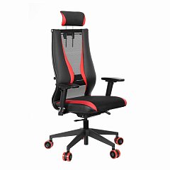 Кресло компьютерное МЕТТА "ErgoLife" 10 B2-170D, 2D подголовник, экокожа/сетка, черное/красное фото