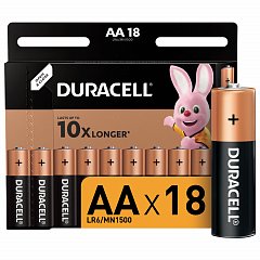 Батарейки КОМПЛЕКТ 18 шт., DURACELL Basic, AA (LR06, 15А), алкалиновые, пальчиковые, блистер фото